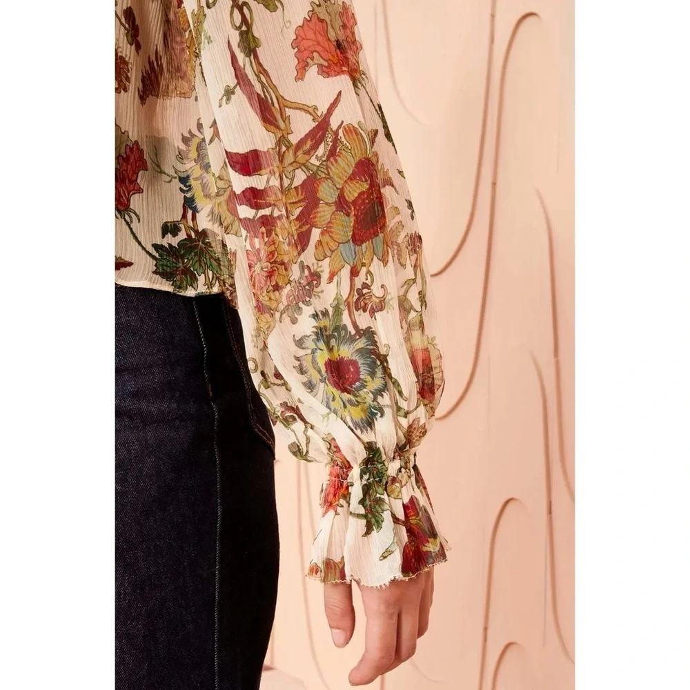 NWT Ulla Johnson Silk Long-Sleeve Floral Bernadette Blouse